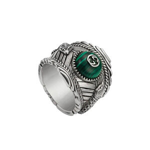 NIB Gucci Garden GG Malachite Ring in Silver Size 12